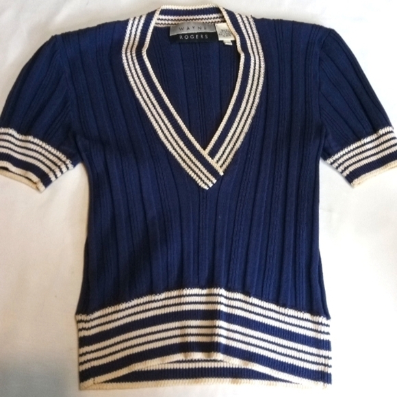 Vintage Y2K "Wayne Rogers" Silk blend v-neck ribbed sweater top medium, perfect! - Picture 4 of 7